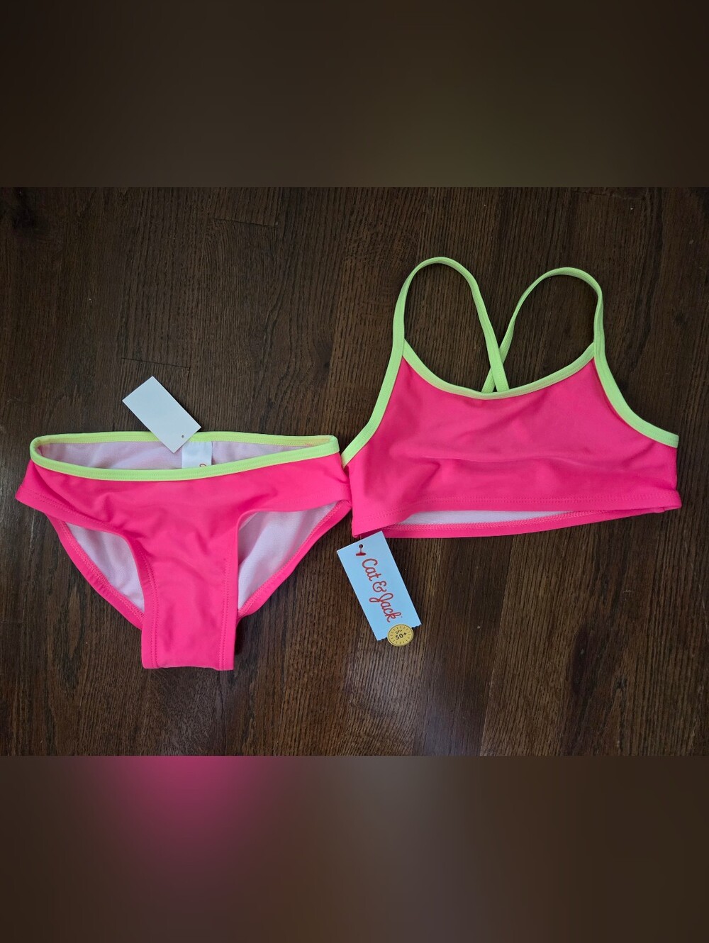 New Cat & Jack Girls Small Pink/Yellow Tankini Swim Suit